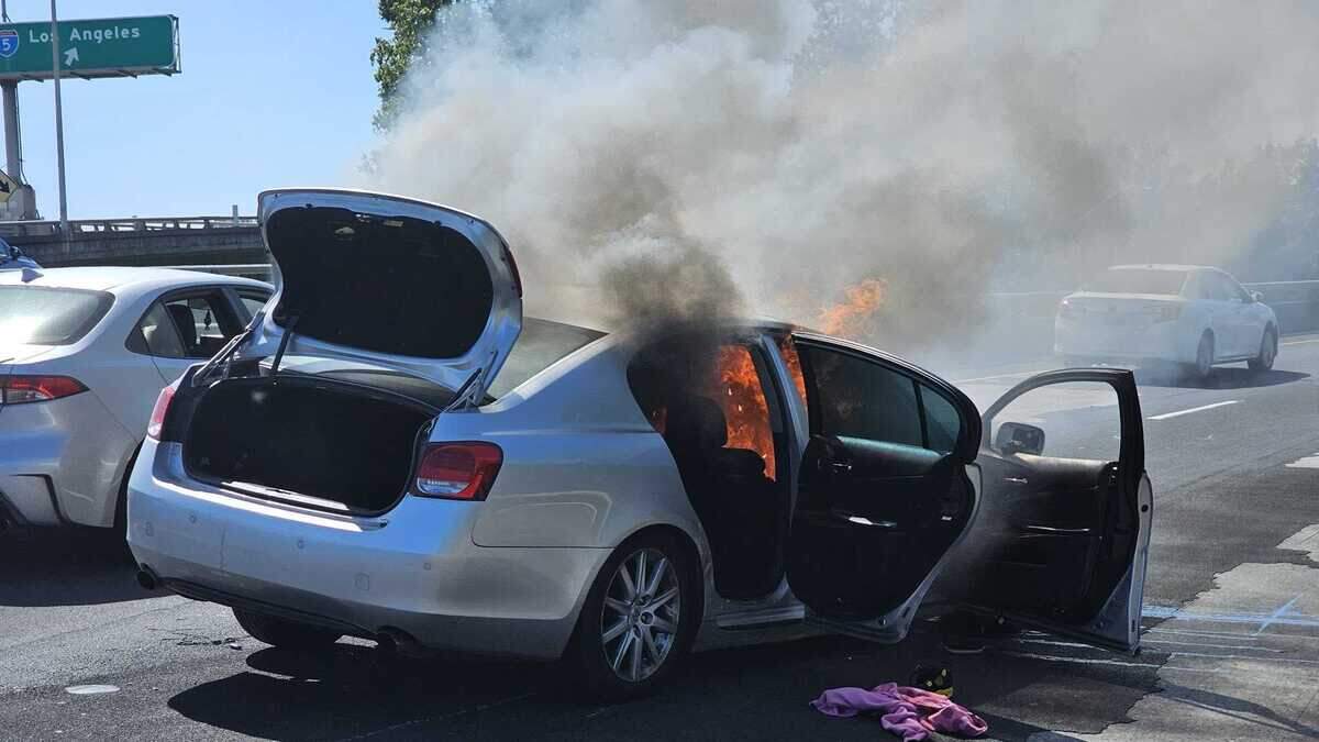 A high-speed pursuit ended Tuesday afternoon on Highway 50 when the fleeing vehicle caught fire near Fifth and X streets in Sacramento.