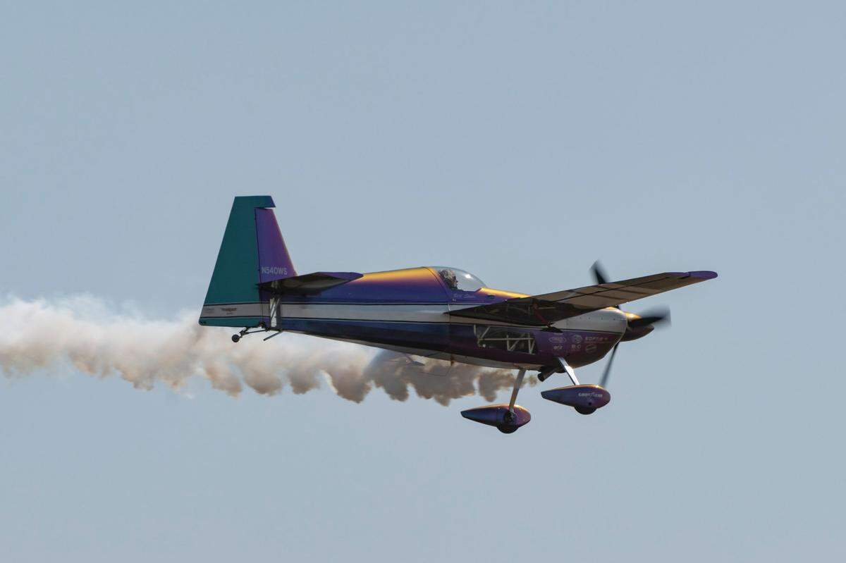 Bill Stein performs tricks in his Edge 540 at the California Capital Airshow on Sunday at Mather Airport.