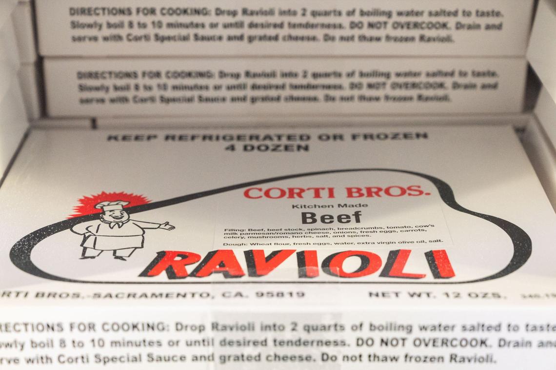A box of Beef Ravioli sits in a freezer at the Corti Brothers’ grocery store in East Sacramento on Wednesday, June 26, 2024. Rick Mindermann, the store’s general manager, said Corti Brothers’ ravioli are the oldest continuously produced food product in the Sacramento area.