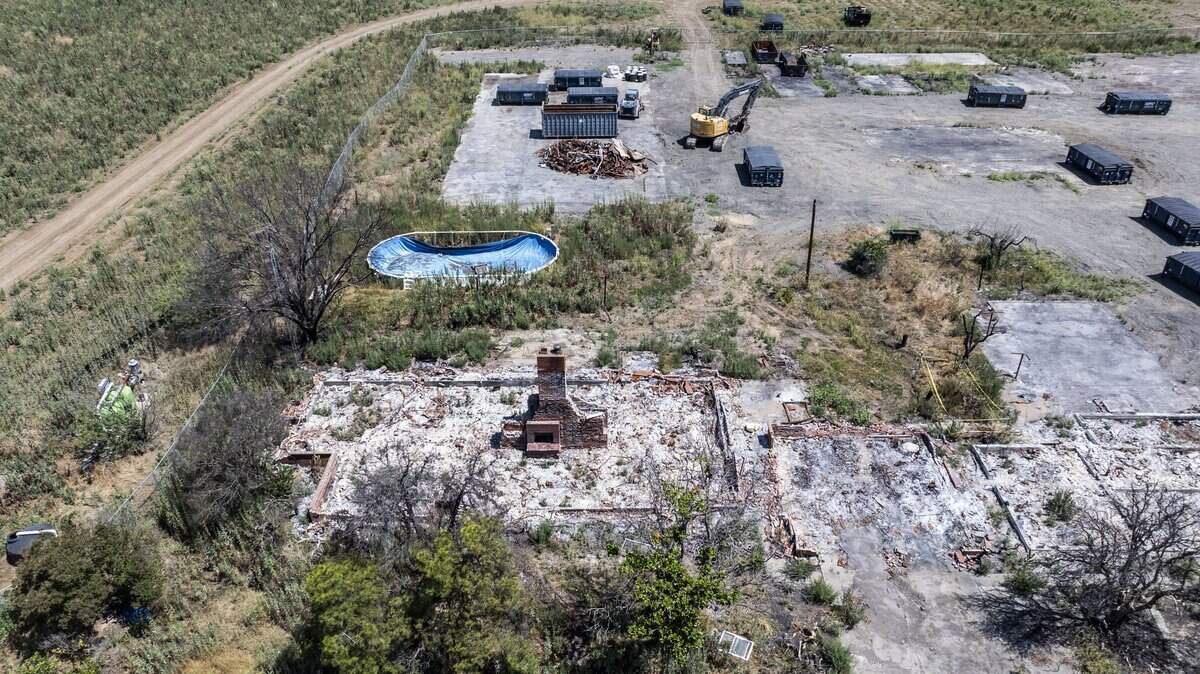 A chimney remains on the property in Esparto on Thursday, June 18, 2026, after the Devastating Pyrotechnics fireworks fire and explosion killed seven people last year.