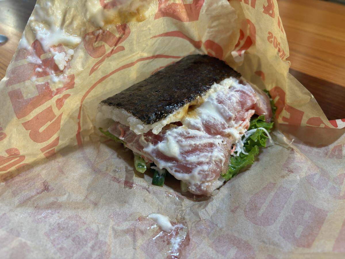 The tuna burger ($13) at Onigiri Burgers is a handheld sushi dish with a large piece of roasted seaweed enveloping rice, tuna and toppings into a pseudo-sandwich. The restaurant, at 4001 Fulton Ave., Suite 110 in Sacramento, opened in mid-November, according to its Instagram.