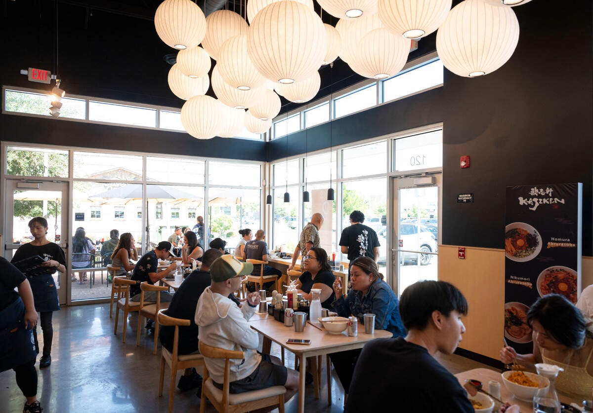 People dine at Kajiken, the region’s first restaurant specializing in abura soba, a brothless ramen, during their grand opening Thursday in Elk Grove.