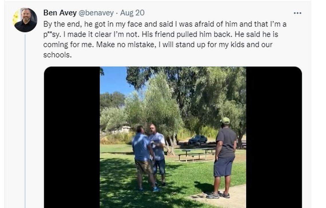 San Juan Unified School District Board of Education candidate Ben Avey posted messages on social media describing an exchange he had with Jeffrey Perrine, a member of the Proud Boys who is also running for a school board seat.