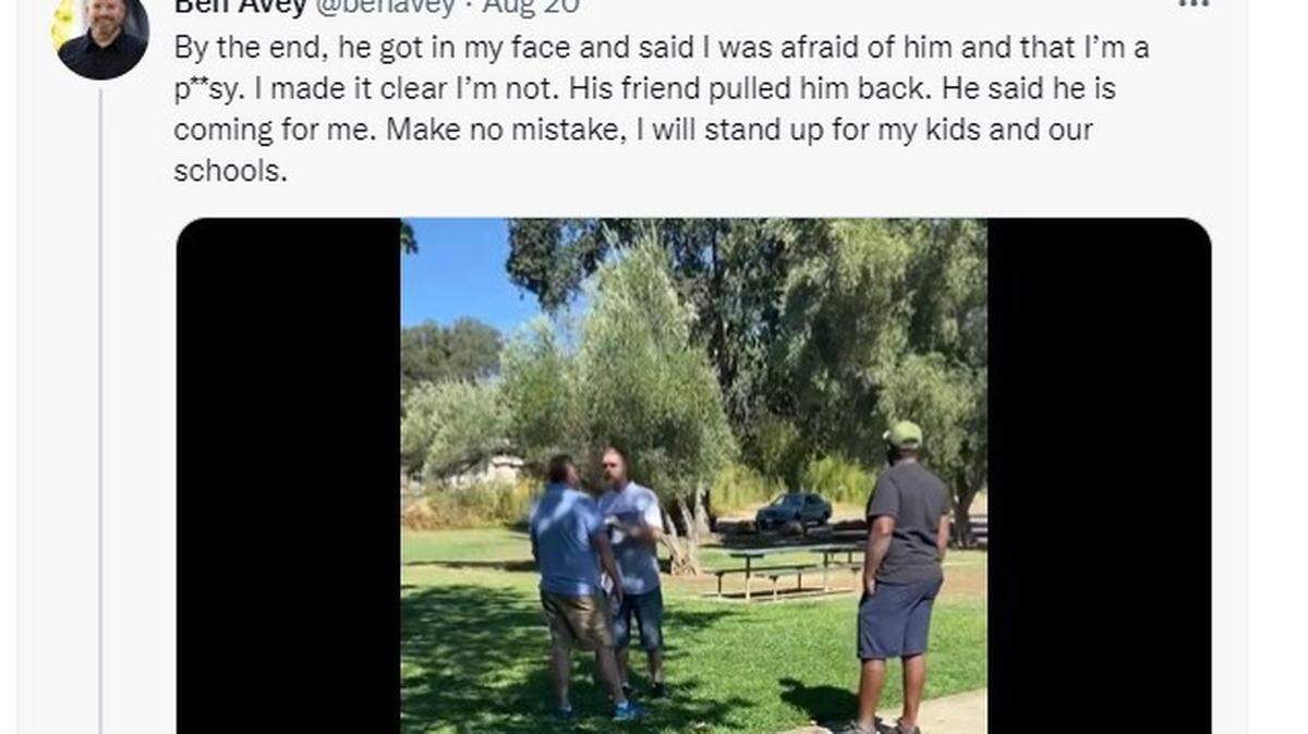 San Juan Unified School District Board of Education candidate Ben Avey posted messages on social media describing an exchange he had with Jeffrey Perrine, a member of the Proud Boys who is also running for a school board seat.