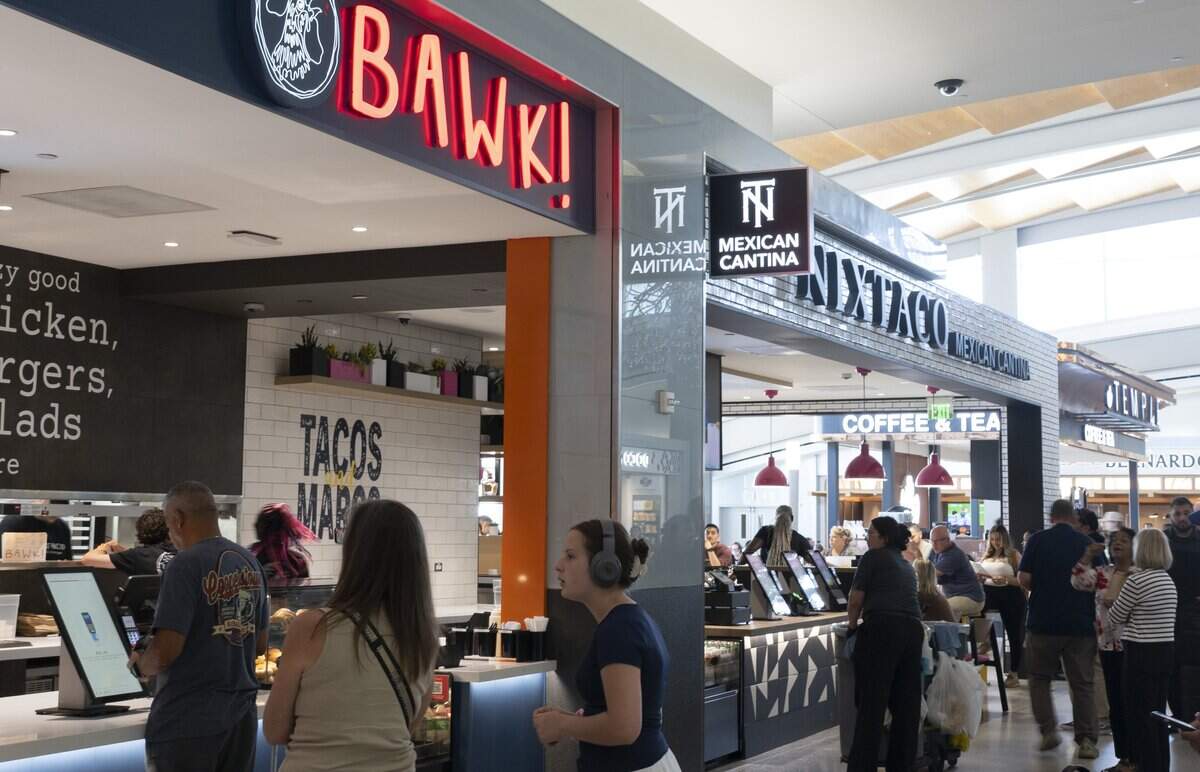People line up for a variety of new restaurant options in terminal B at Sacramento International Airport on Wednesday, June 17, 2026.