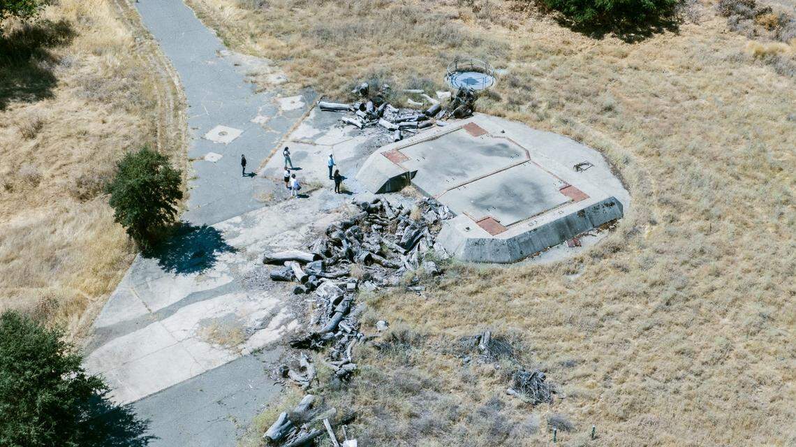 Welded-shut doors conceal one of the 160-foot deep silos of the former Titan-1 nuclear missile base in Placer County, just outside the city of Lincoln, on Tuesday, as visitors tour the area. The site is not open to the public.