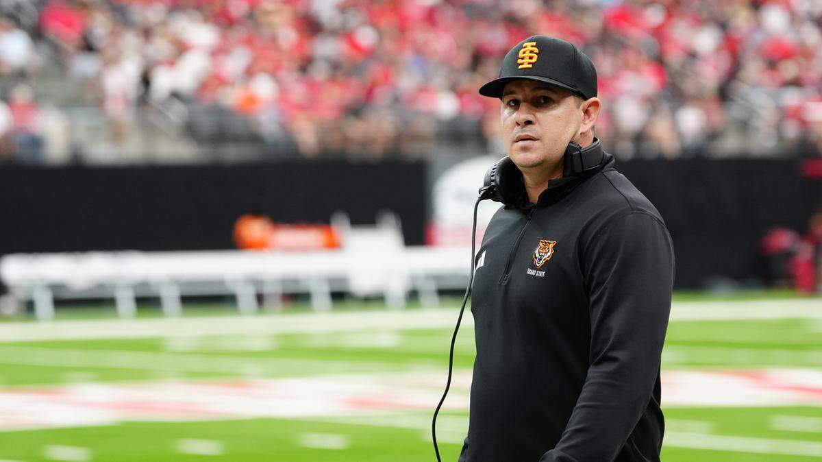 Head coach Cody Hawkins of the Idaho State Bengals looks on in the first half of a game against the UNLV Rebels at Allegiant Stadium on Aug. 23 in Las Vegas, Nevada. Hawkins, son of former UC Davis coach Dan Hawkins, saw his Bengals defeat the UC Davis Aggies on Saturday at UC Davis Health Stadium.