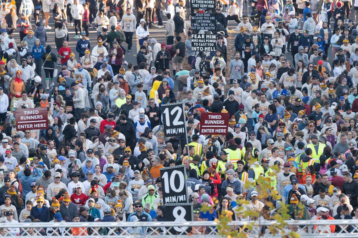 Participants of the Run to Feed the Hungry start the course on Thursday in East Sacramento.