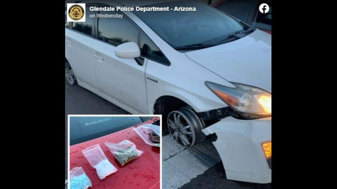 A 35-year-old man was booked on multiple charges after driving four miles without tires before crashing into a car, Arizona officials said.