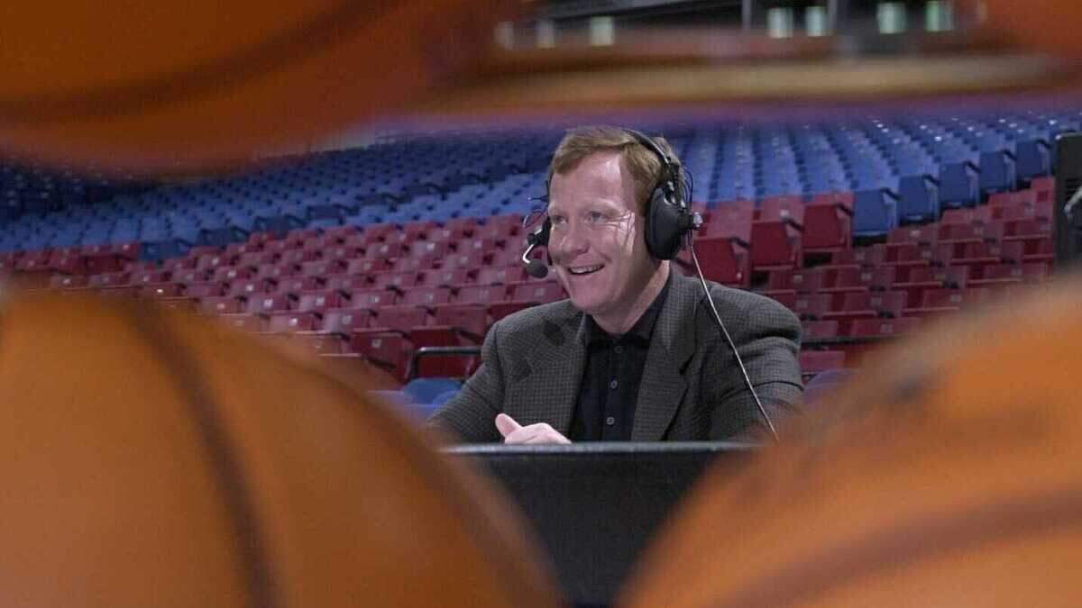 Grant Napear is seen in 2001 at Arco Arena. The longtime broadcaster and voice of the Kings has sued Bonneville International, the owner of KHTK-AM 1140, more than a year after he was terminated for a controversial tweet during the height of George Floyd protests in Sacramento and elsewhere.