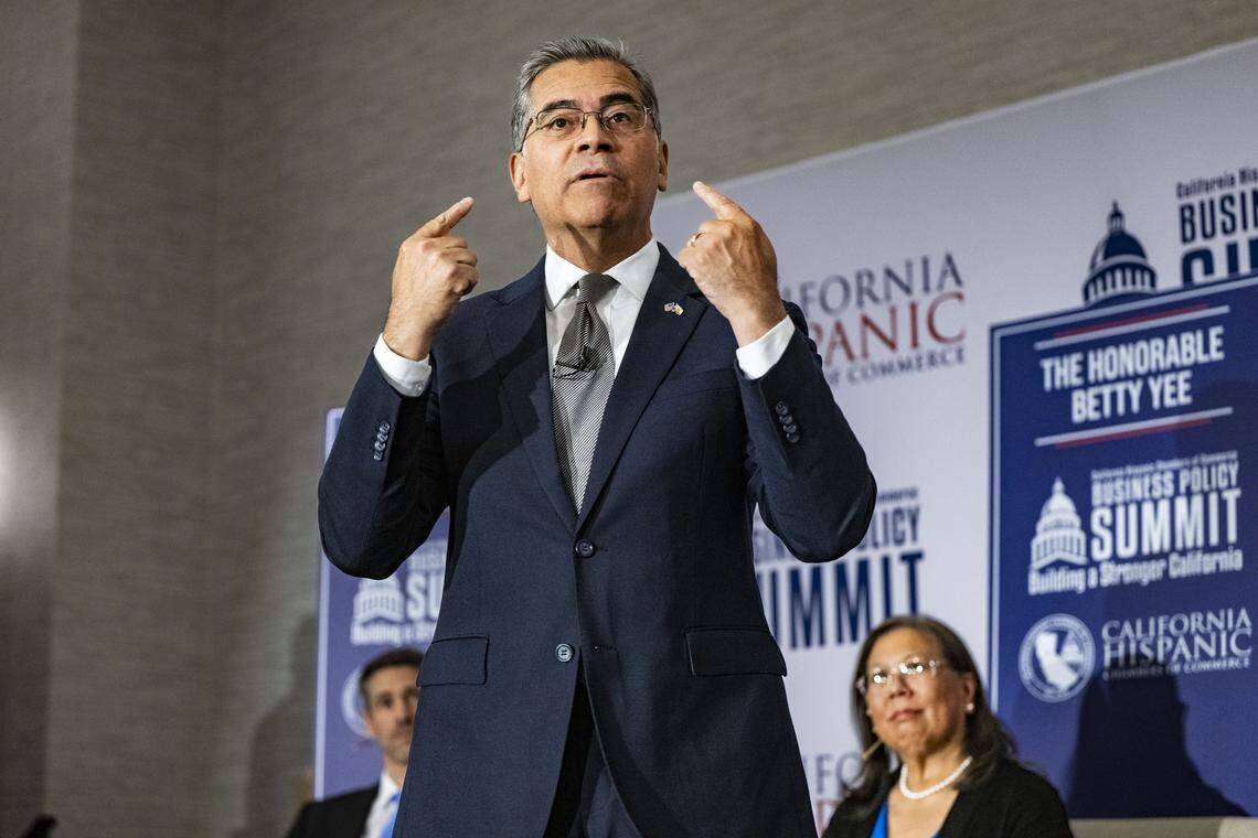 Gubernatorial candidate Xavier Becerra speaks during a candidate forum by the California Hispanic Chambers of Commerce in Sacramento on Tuesday. The former California Attorney General and former U.S. Secretary of Health, a McClatchy High School graduate, had a good week in the polls after Rep. Eric Swalwell dropped out of the race.