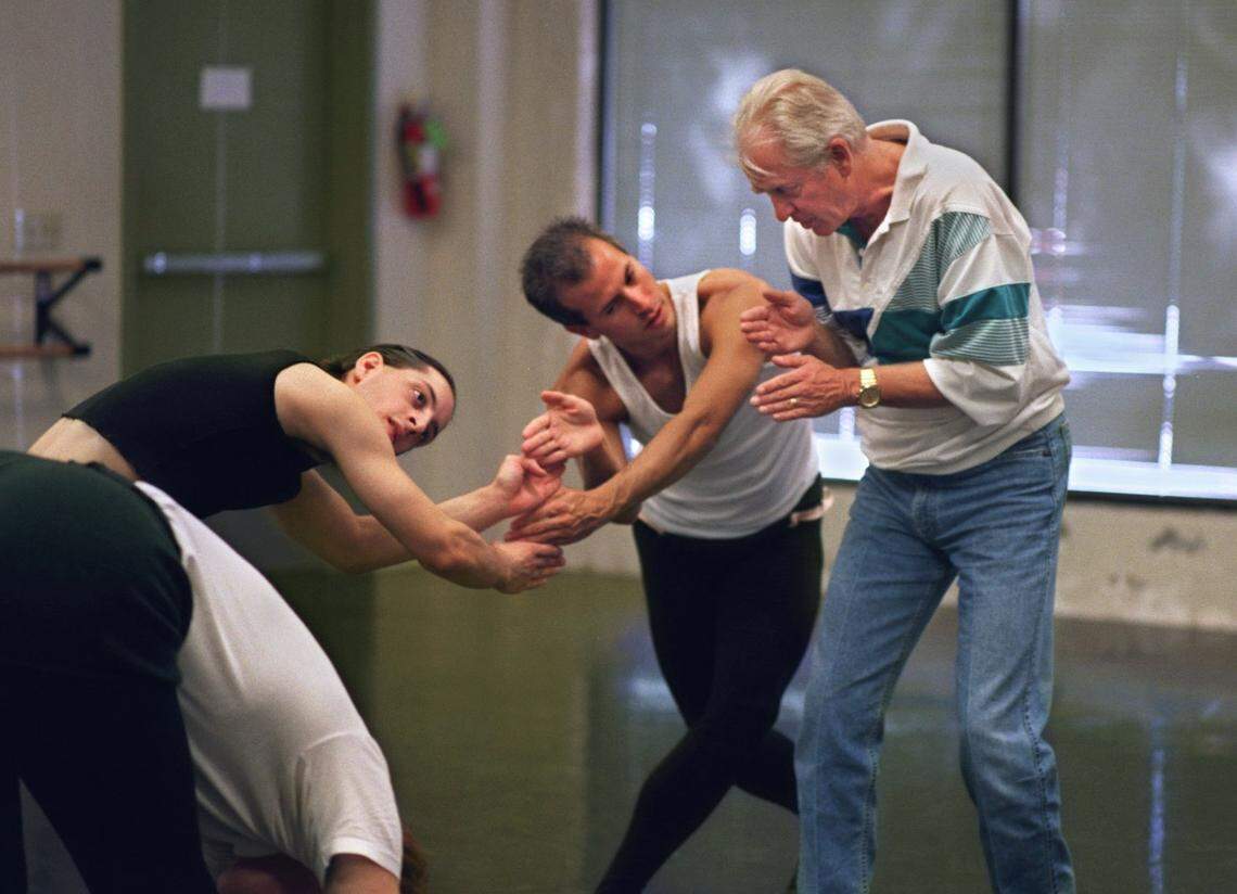 Artistic Director Ron Cunningham directs dancers during a Sacramento Ballet rehearsal in 1997.