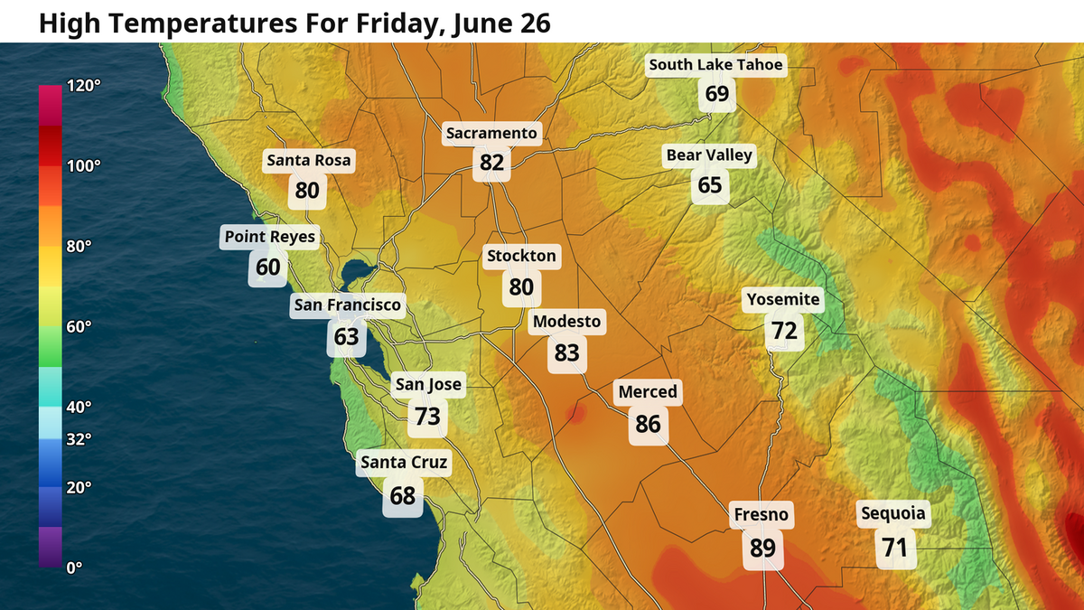 Forecast high temperatures Wednesday, June 24, 2026