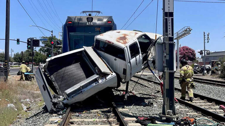 Driver critically injured after pickup collides with RT train in Rancho Cordova
