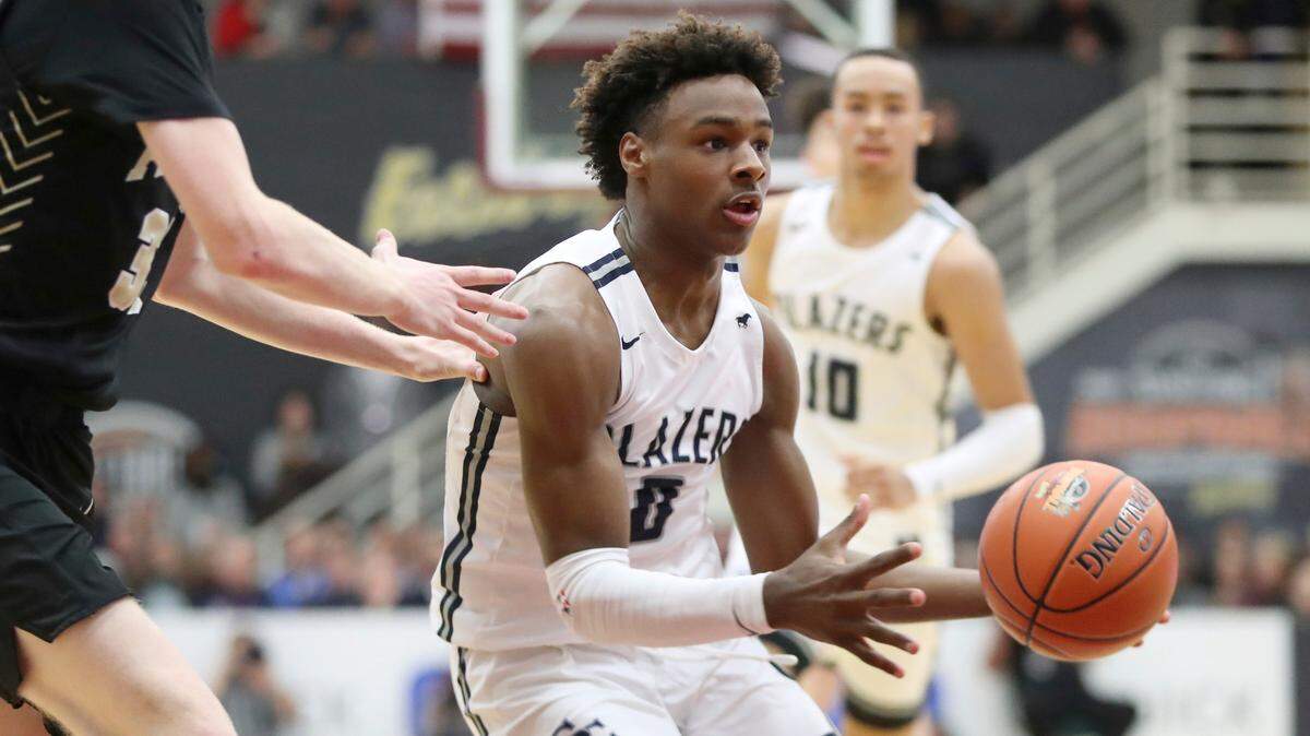 Sierra Canyon’s Bronny James leads the Trailblazers into Fresno, California to face San Joaquin Memorial at the Save Mart Center on Saturday, Dec. 3, 2022.
