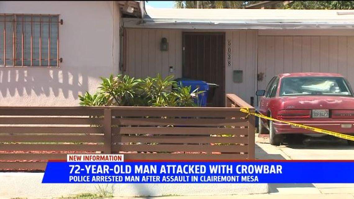 A 72-year-old San Diego homeowner who came home to find a burglar breaking into his garage suffered life-threatening injuries when the man beat him with a crowbar, police say.