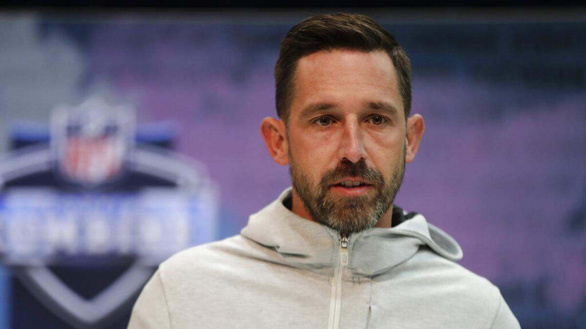 Kyle Shanahan attends the NFL scouting combine Feb. 27 in Indianapolis. The 49ers head coach is expected to remain active in building the roster.