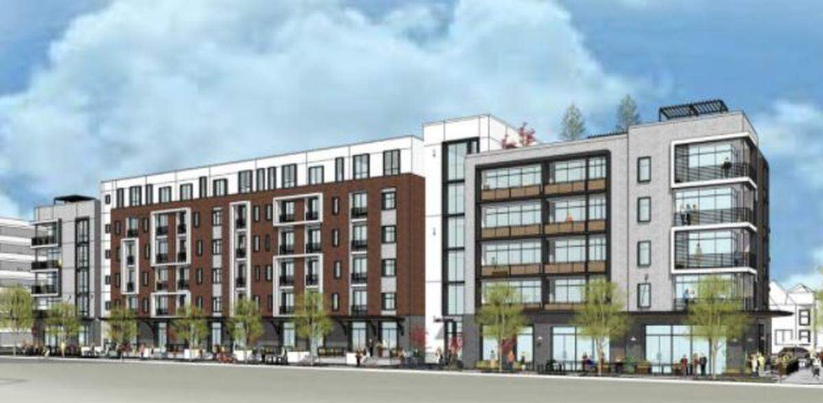 A conceptual drawing of a new apartment building planned for 16th and R streets in midtown Sacramento.