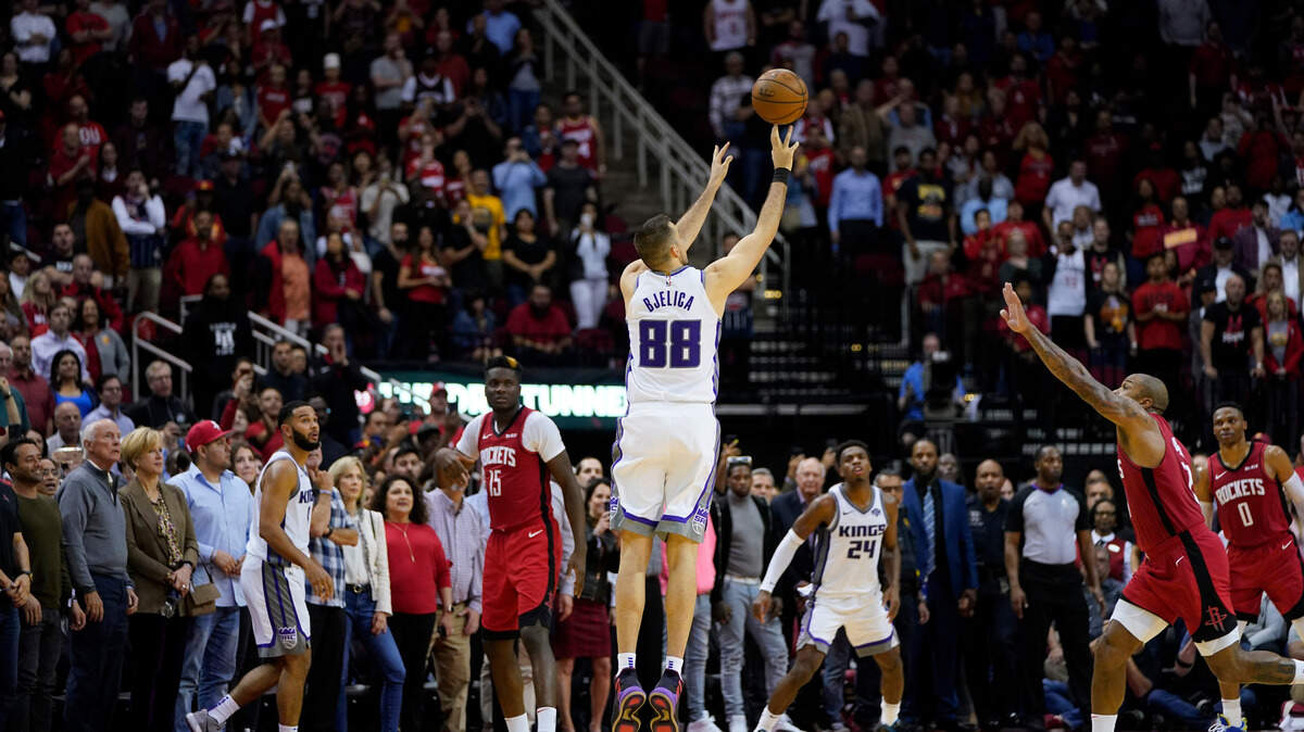 Nemanja Bjelica hits a game-winning 3-pointer against the Houston Rockets on Monday night.