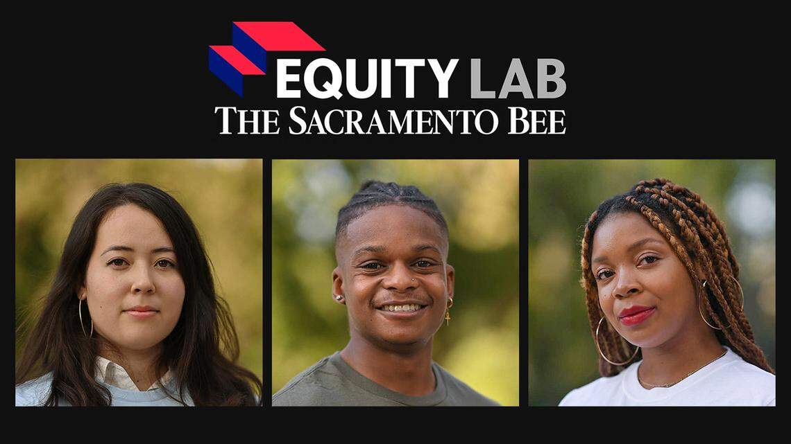 Sacramento Bee equity lab reporters Alexandra Yoon-Hendricks, left, Marcus Smith and editor Keiona Williamson
