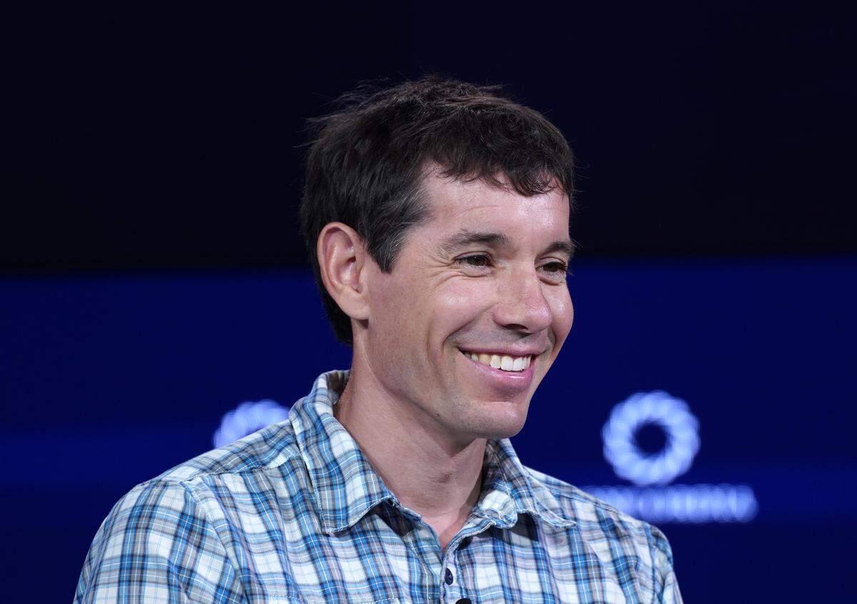 Alex Honnold, founder of the Honnold Foundation, speaks onstage during the 2023 Concordia Annual Summit in New York City.