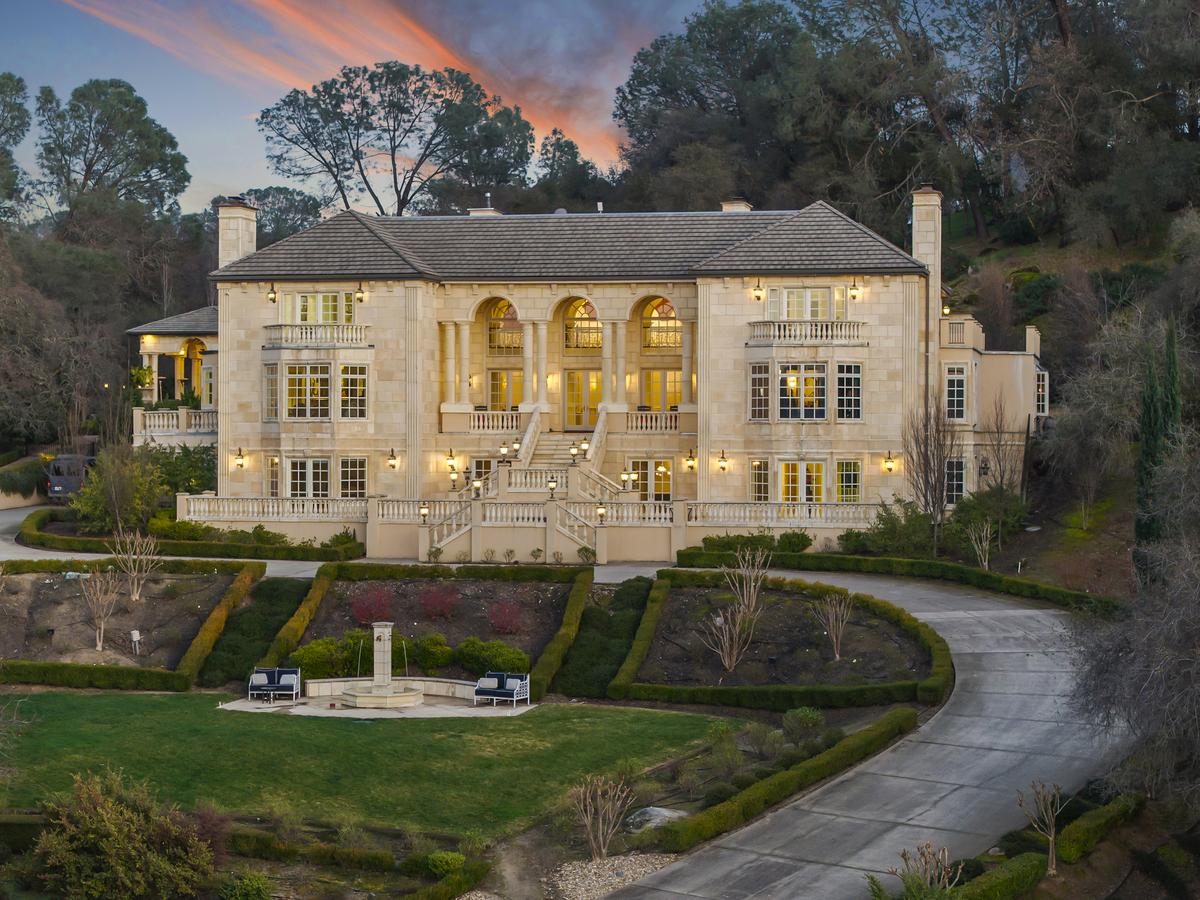 The 12,000-square-foot, six-bedroom Granite Bay estate sits on a hill imbued with French chateau vibes.