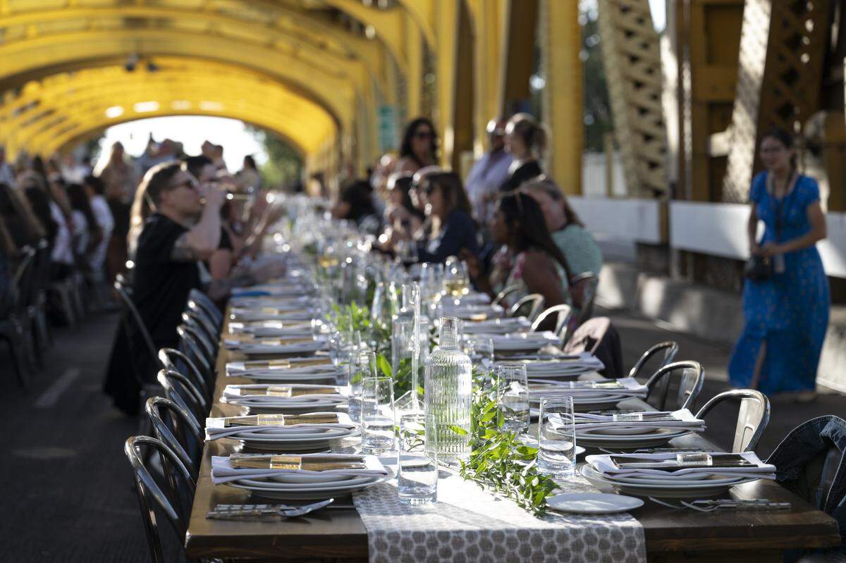 Table settings at the Tower Bridge Dinner in ento Sacramon Sunday, Sept. 7, 2025.