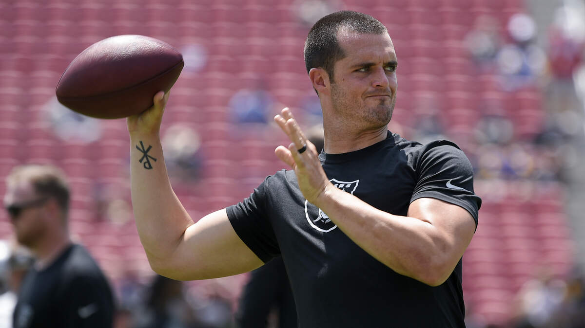 Raiders quarterback Derek Carr is preparing for his first season with coach Jon Gruden. Carr’s first three NFL seasons were under Jack Del Rio, who has been called a defensive-minded coach.