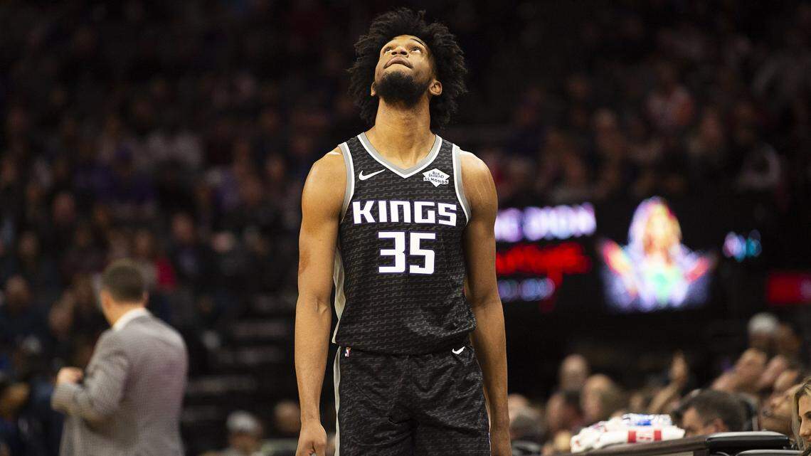 Sacramento Kings forward Marvin Bagley III (35) looks at the scoreboard during timeout during a game against the Minnesota Timberwolves at Golden 1 Center on Thursday, Dec 26, 2019 in Sacramento.