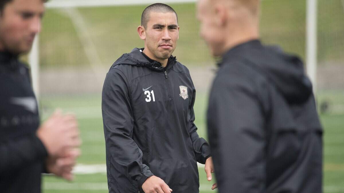 Republic FC striker Cameron Iwasa practices with the team March 16 at Cosumnes River College in Sacramento. Iwasa, a Jesuit High grad, is with the team for the second time.