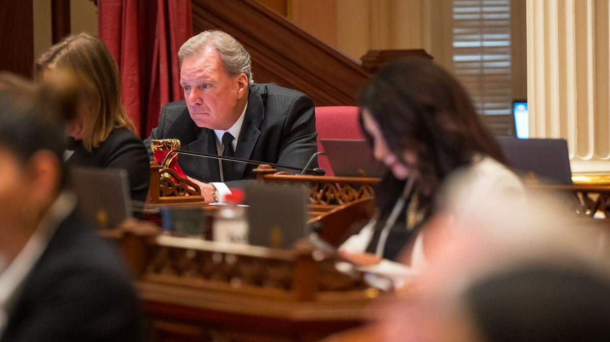 State Sen. Dave Cortese, D-San Jose, works in the Senate chamber at the state Capitol on Thursday, Sept. 14, 2023, the final day of the legislative session.