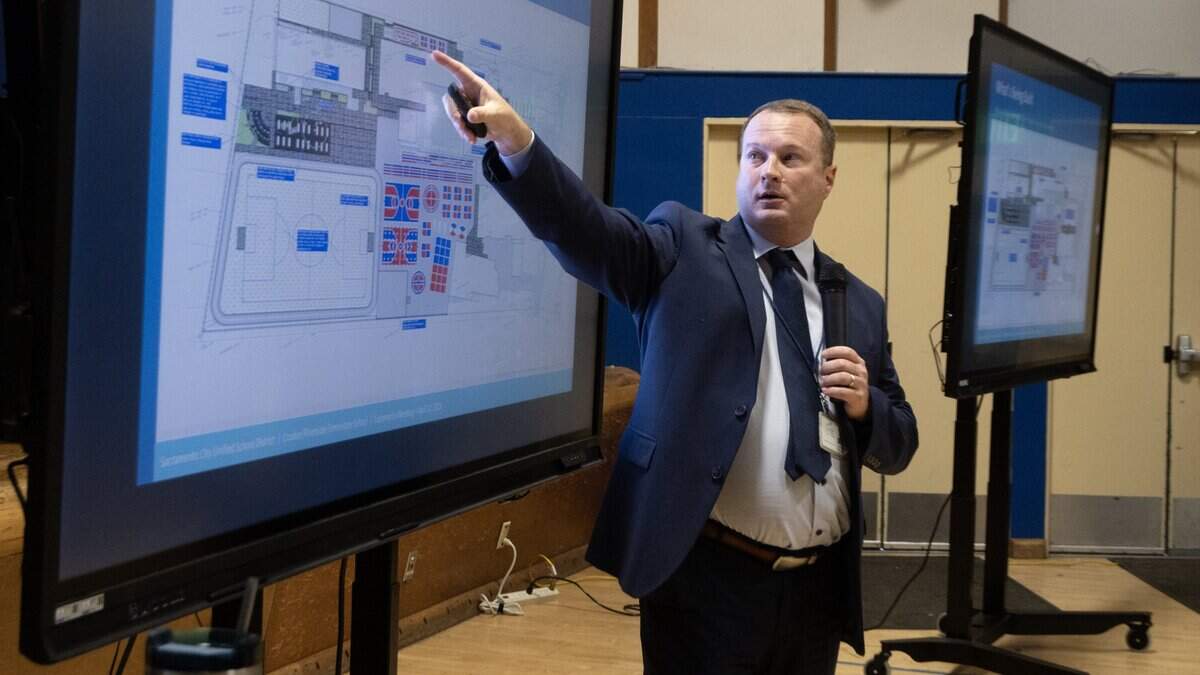 Chris Ralston, assistant superintendent of facilities for Sacramento City Unified, speaks at Crocker/Riverside Elementary School in April. Ralston suggested Thursday that the board consider asking voters to approve a parcel tax measure on the November ballot.