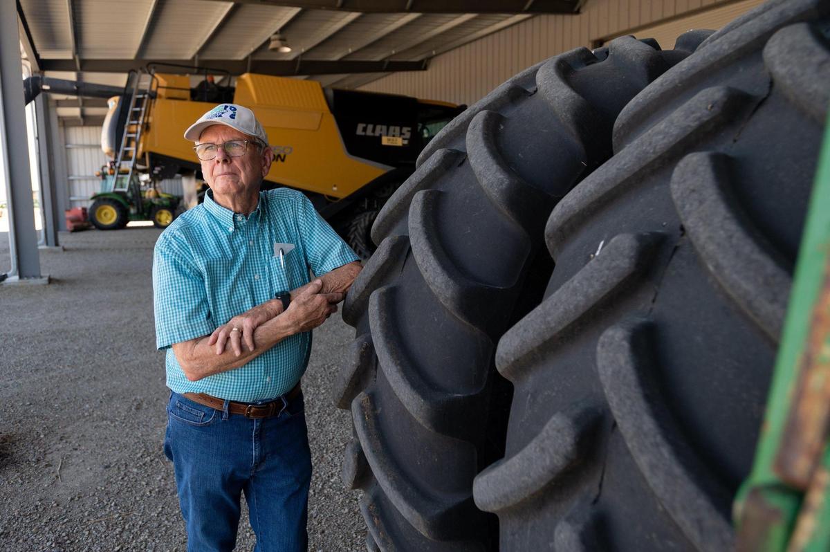 Rice farmer Don Bransford stands next to idle farm equipment at his rice farm near Williams earlier this month. This year he is not growing any rice because of limited water from the Glenn-Colusa Irrigation District due to the drought. “Never thought we’d see the day,” he said.