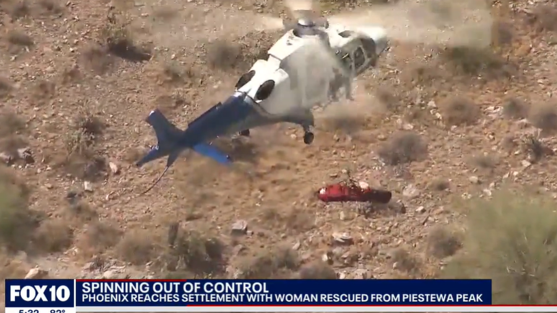 A hiker’s rescue basket spun out of control while she was airlifted from Piestewa Peak in 2019. Katalin Metro’s lawsuit against the City of Phoenix was settled on Dec. 1, 2021, for $450,000.