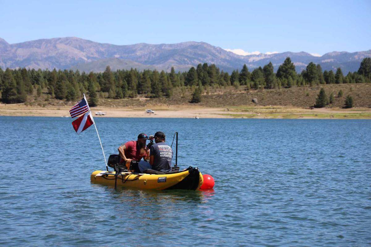 Adventure with Purpose team members work in the area where Kiely Rodni’s vehicle was located in Prosser Creek Reservoir on Sunday, Aug. 21, 2022 near Truckee, Calif. The Oregon-based diving team detailed some of its findings Monday, including a video image of Kiely’s vehicle submerged 55 feet offshore.