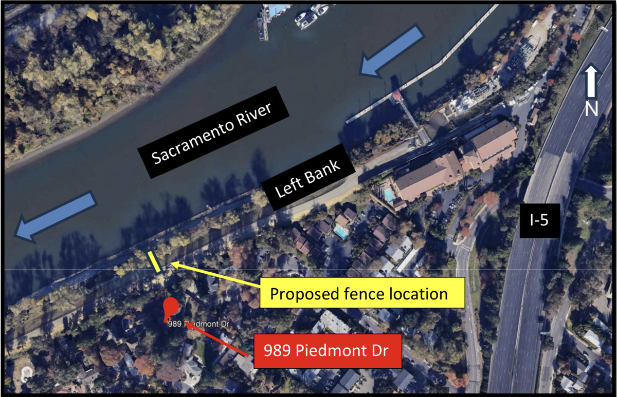 The location of a new cross-levee fence in Sacramento’s Little Pocket neighborhood that was approved by the Central Valley Flood Protection Board on Friday.