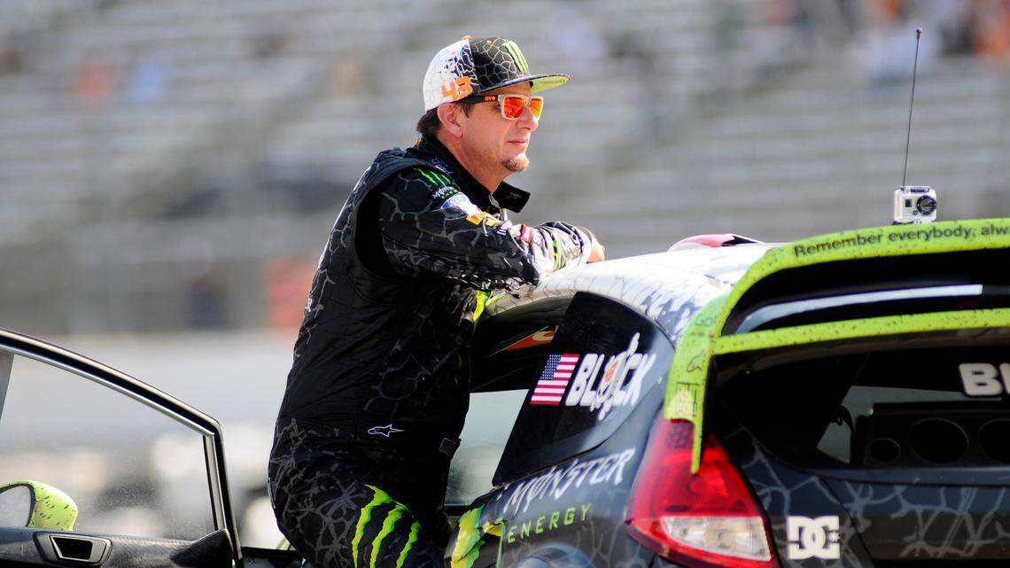Ken Block during the Hoon Kaboom Global Rally Cross race at Texas Motor Speedway in Ft. Worth, Tx. Saturday, June 9, 2012. (AP Photo/Ralph Lauer)