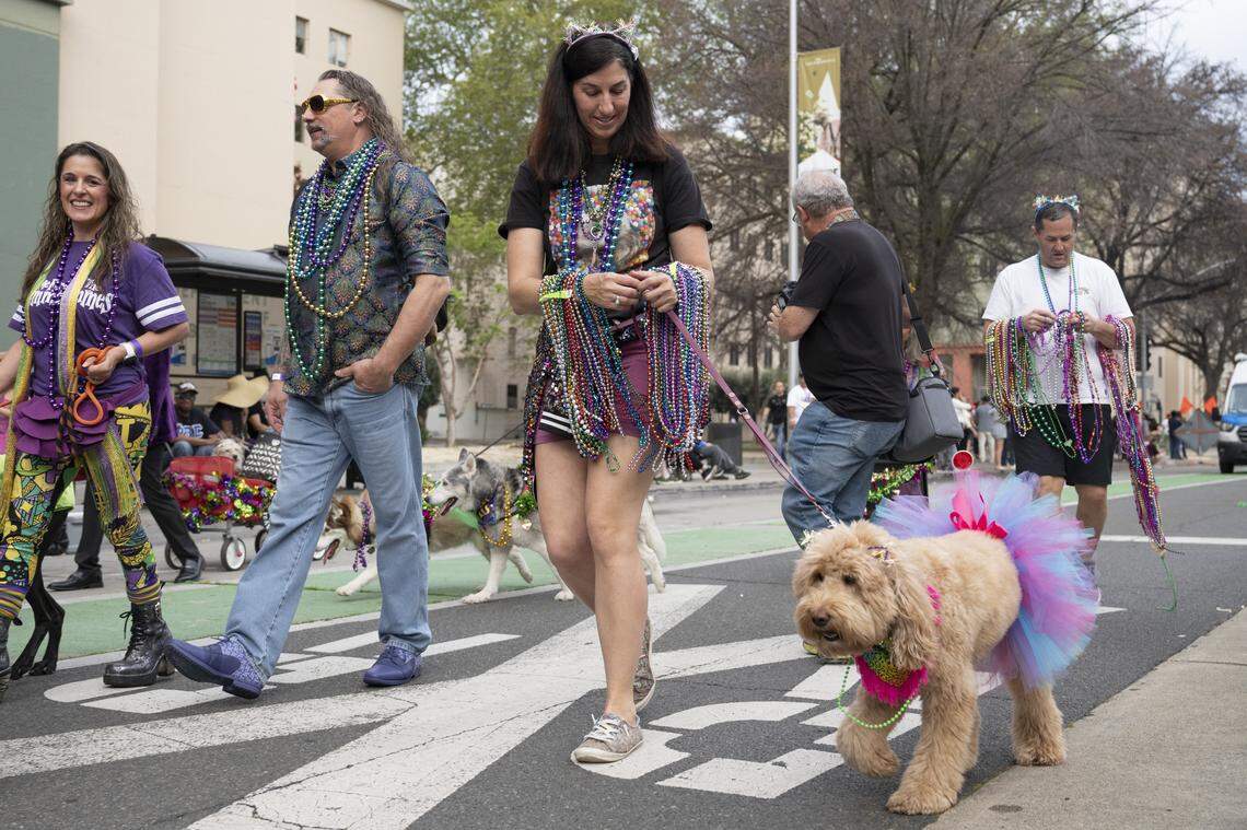 The pet parade makes its way down Capitol Mall as a part of the City of Trees Parade in Sacramento on Saturday, Feb. 28, 2026.