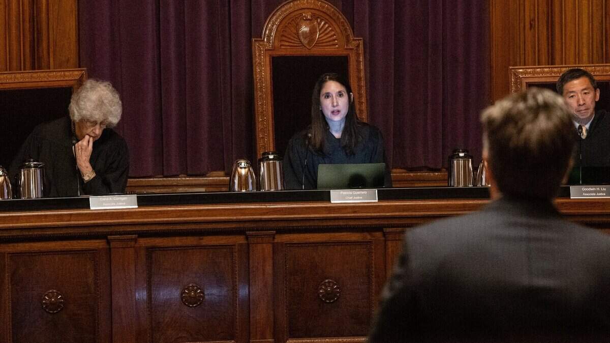 California Chief Justice Patricia Guerrero speaks during oral arguments for a case heard in downtown Sacramento in February. 