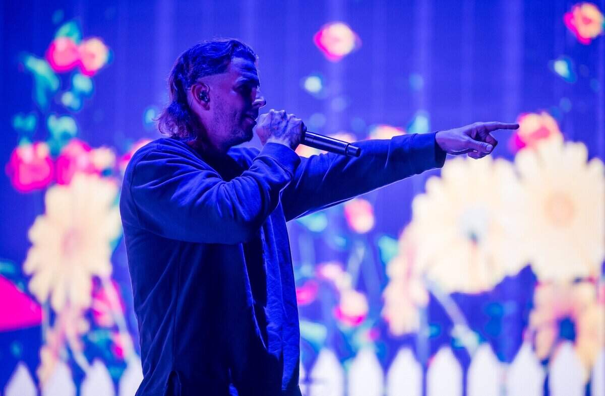 Lead vocalist M. Shadows performs with Avenged Sevenfold on the first day of Aftershock music festival on Thursday.