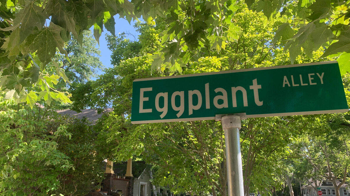 The sign for Eggplant Alley adorns a corner of 25th Street, between E and F streets. The name is an ode to the area’s agricultural industry.