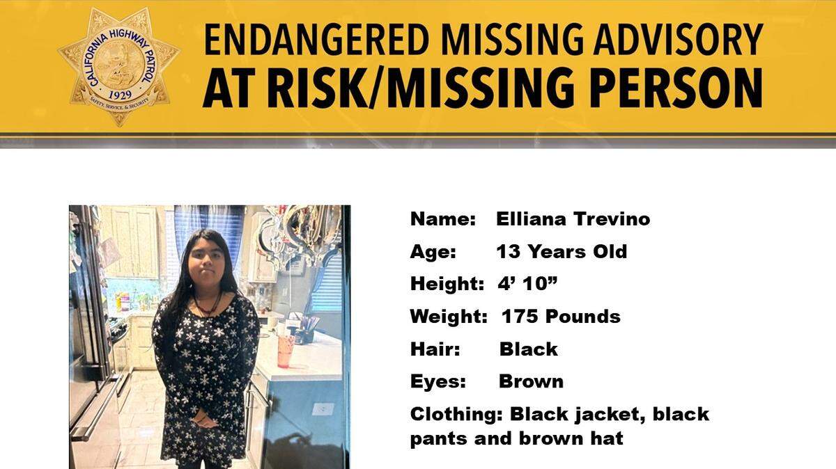 The West Sacramento Police Department and California Highway Patrol seek information on the whereabouts of West Sacramento 13-year-old Elliana Trevino, last seen Tuesday evening leaving her home.