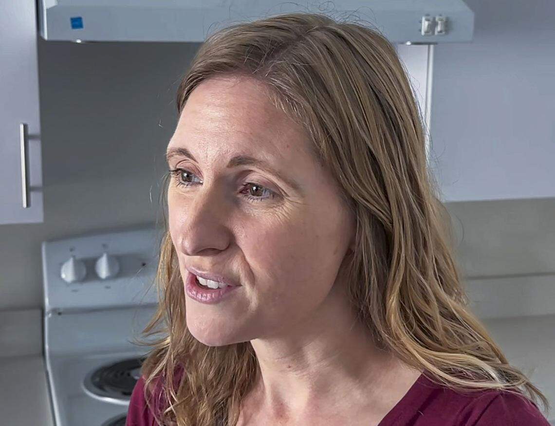 Elk Grove housing manager Sarah Bontrager speaks at The Pardes affordable apartment development in October. “We know this community needs affordable housing, and we are actively working to make sure that there is a pipeline of projects so that we can keep building,” Bontrager said.