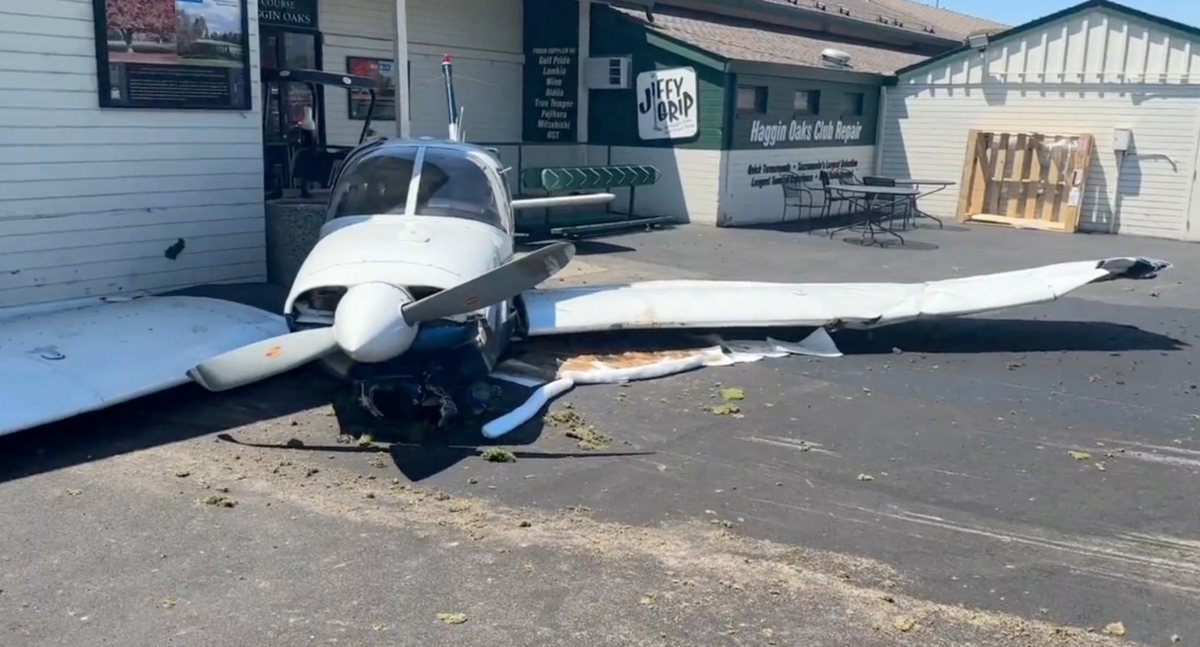 The pilot of a small plane made an emergency landing at Haggin Oaks Golf Course on Sunday, Aug. 4, said the Sacramento Fire Department. It slid across a putting green to rest at the course Super Shop. No injuries were reported.