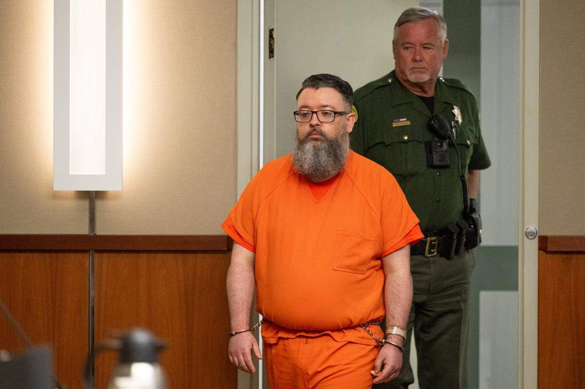 Cory Albert Blakley, 38, enters Placer Superior Court on Wednesday to be sentenced for the second-degree murder of his 9-year-old adopted son Cyrus. He received a sentence of 15 years to life in prison.