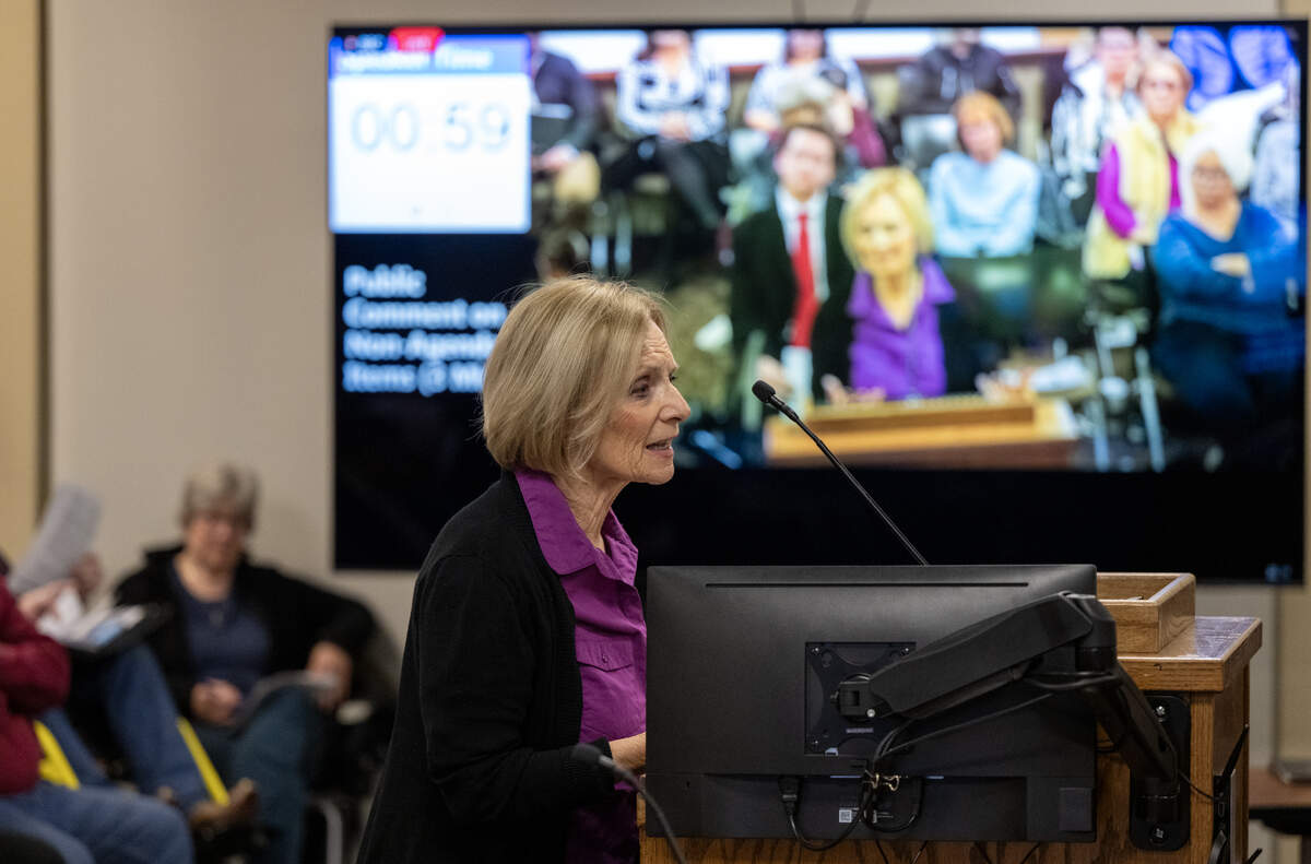 Linda Youngmayr speaks at the Lincoln City Council meeting on Tuesday to call for censure of Councilmember Holly Andreatta over of her comments at the inaugural meeting of Club America at the Twelve Bridges High School. “It has stirred up issues that make students feel unsafe, make families feel unsafe,” she said. “And make many residents of Lincoln feel embarrassed or humiliated.”