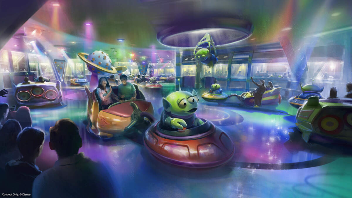 The 11-acre Toy Story Land at Walt Disney World will include the Alien Swirling Saucers. Disneyland in Anaheim will open a Pizza Planet, featured in the original "Toy Story," on April 13 for Pixar Fest.