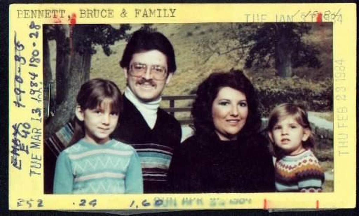 Bruce and Debra Bennett and children in family photo. The four were attacked in their home, bludgeoned with a claw hammer and assaulted Jan. 16, 1984. Only the youngest child survived.