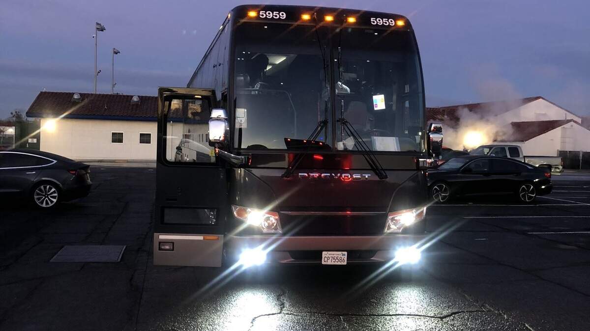 Grant High School football players, coaches, cheerleaders and band members boarded four buses Thursday morning en route to Southern California for the CIF state championships.