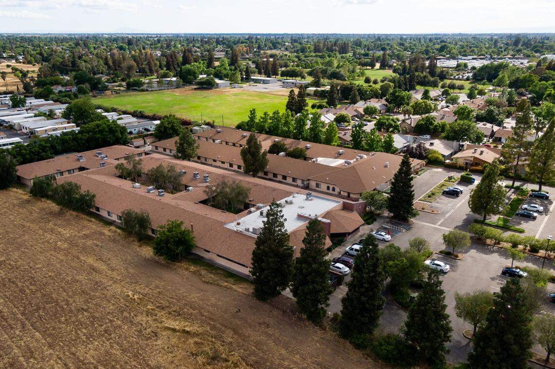 Saint Claire’s Nursing Center – renamed to City Creek Post Acute and Assisted Living – is seen in an aerial drone photo Tuesday, May 19, 2020, in south Sacramento. The new ownership and management are trying to reinvent the skilled nursing facility amid COVID-19. 